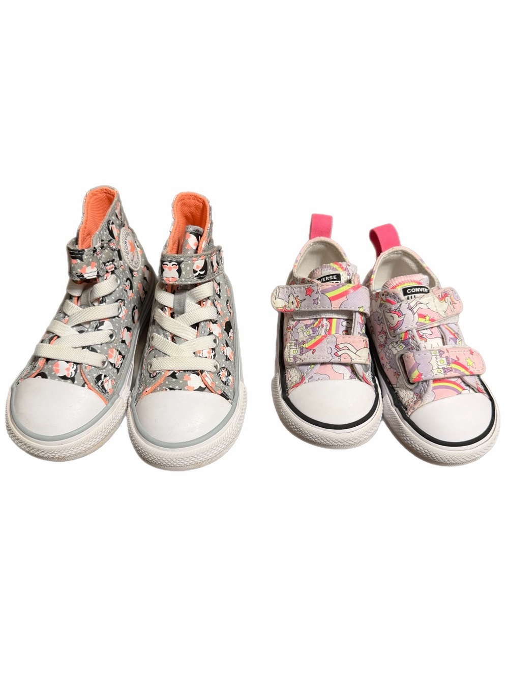 Lot of 2 Converse Allstar Chuck Taylor Toddler Girl Owl 7 High top Unicorn 5 low